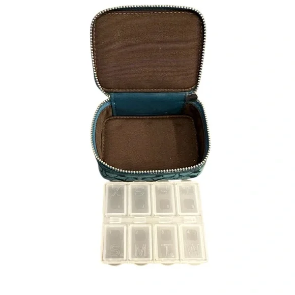 Coach Signature Teal Mini Medicine Travel Case - Picture 5 of 14